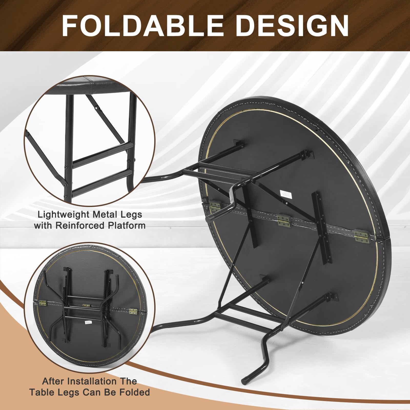 Foldable Round Poker Table for 6 Players - Portable Texas Holdem Casino Game Table with Water-Resistant Cushioned Rail & Stainless Steel Cup Holders (Black) - Perfect for Home Games, Casino Nights, and Poker Parties