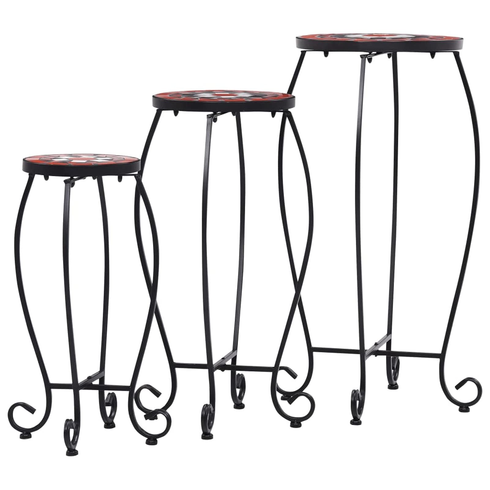 Tidyard 3-Piece Ceramic Top Iron Frame Garden Side Tables Set - Outdoor Patio Coffee Table & Plant Stand for Backyard, Terrace, Balcony - Perfect for Coffee, Drinks & Decor