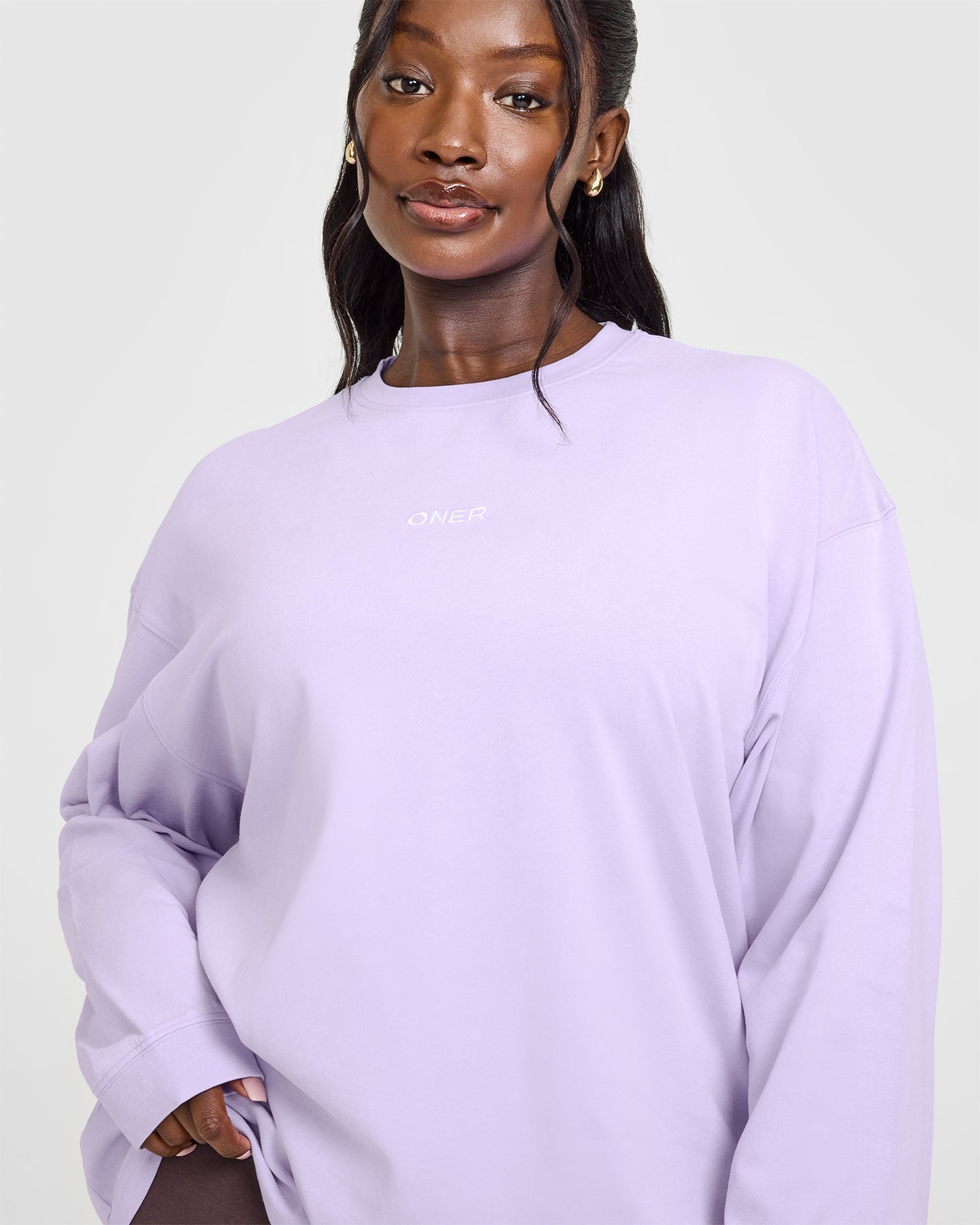 Oversized Washed Long Sleeve T-Shirt for Women - Soft Lavender Purple Top | Casual Loungewear, Streetwear & Layering Essential
