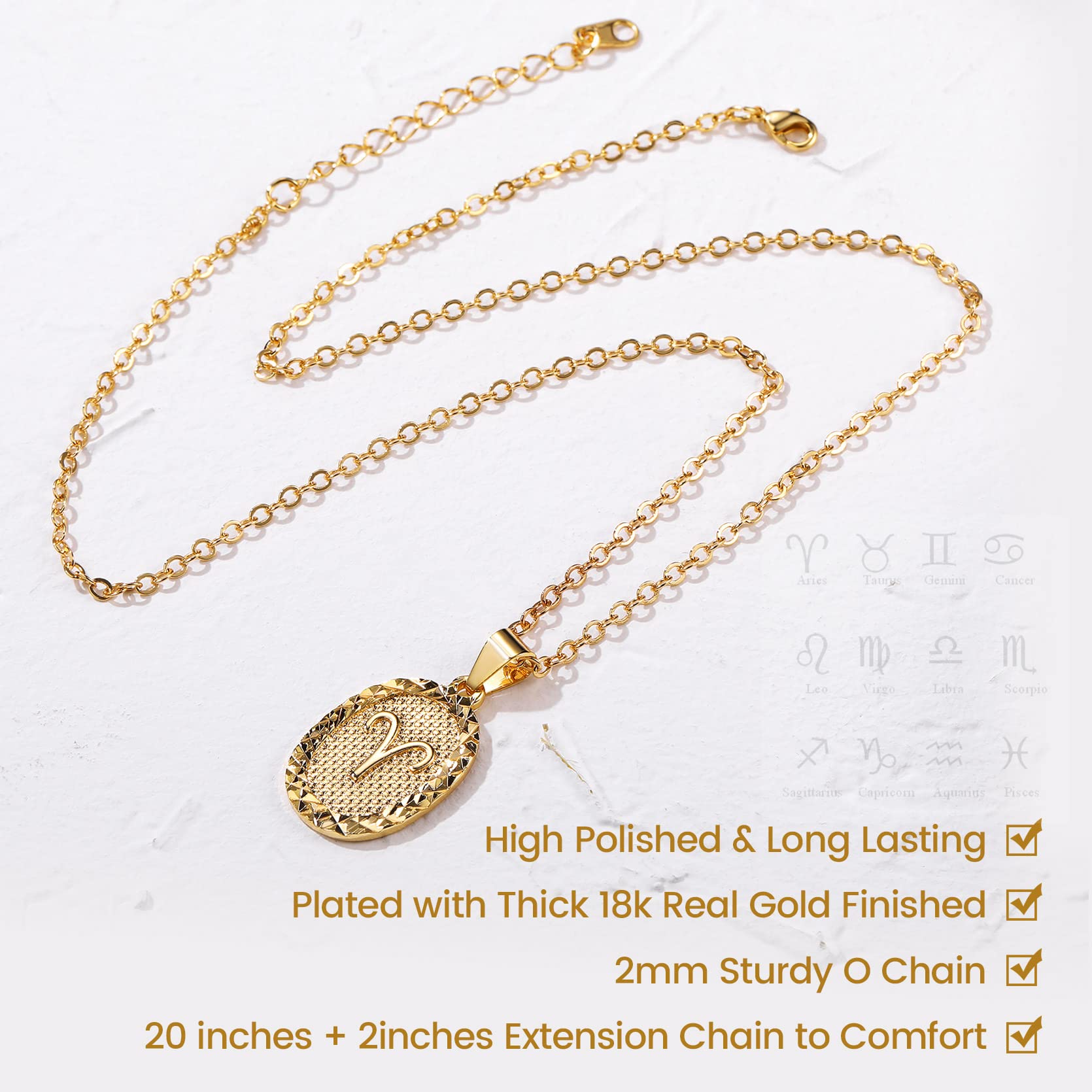 GOLDCHIC Zodiac Necklace for Women & Men - 14K Gold Plated Constellation Coin Pendant, Horoscope Astrology Jewelry Gift - Perfect for Birthday, Anniversary & Everyday Lucky Charm