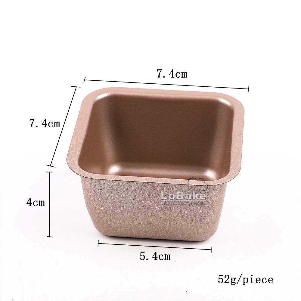 6-Piece Mini Square Nonstick Carbon Steel Cake Molds - Golden Baking Pans for Loaf, Cheese, Tart & Jelly - Perfect for DIY Baking, Home Kitchens & Professional Bakeries