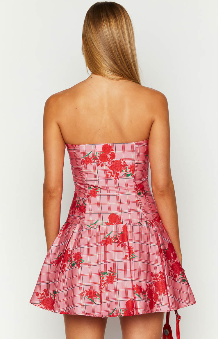 Blu Pink Floral Strapless Mini Dress for Women - Summer Party, Beach Vacation & Date Night Outfit