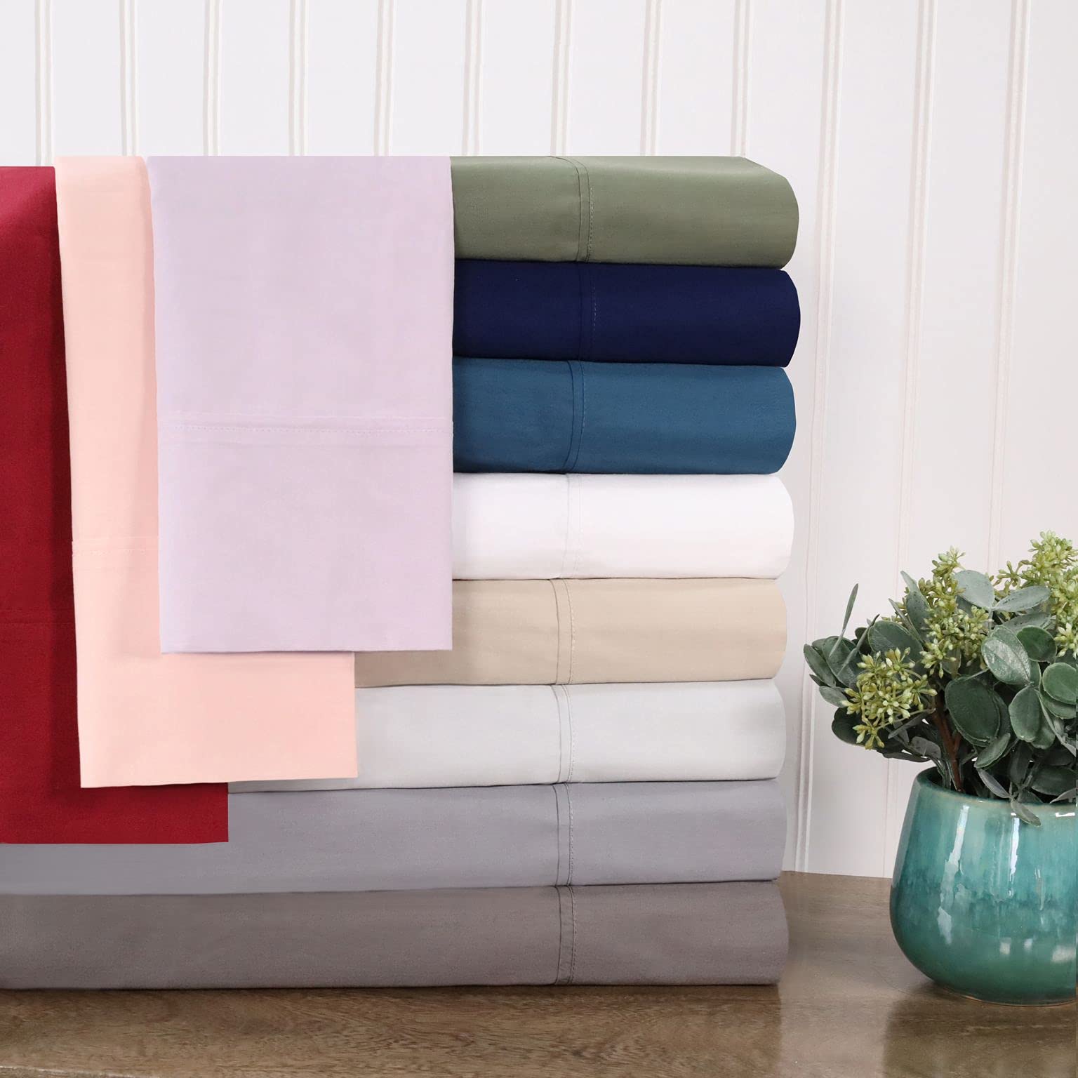 BLUENILEMILLS 300-Thread Count Breathable Cotton Percale Deep Pocket 5-Piece Sheet Set - Split King Size, Blush Pink - Luxury Bedding for Hotels, Guest Rooms & Master Bedrooms