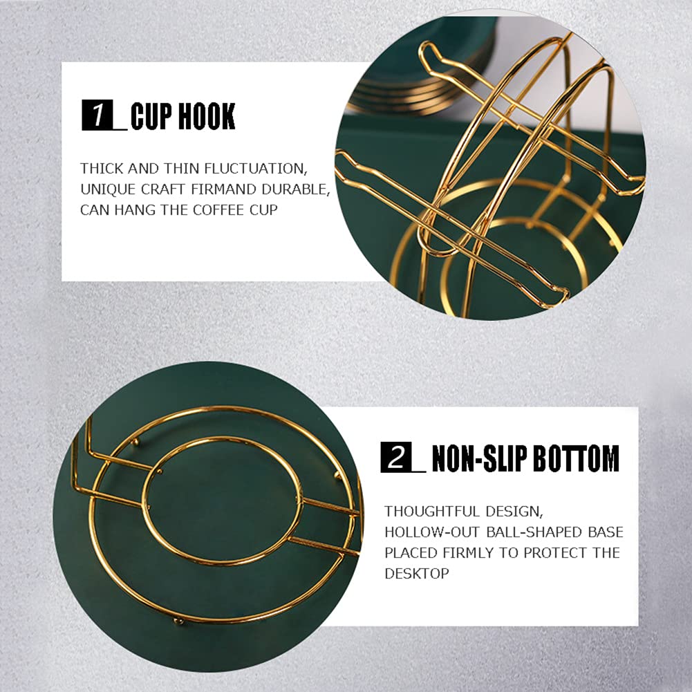 YY YEARCHY Metal Coffee Mug Holder with 6 Hooks - Espresso Cup Drying Rack & Organizer for Kitchen Counter, Tea Party, and Office Break Room (Gold) - Perfect for Drying Cups, Organizing Mugs, and Displaying Drinkware