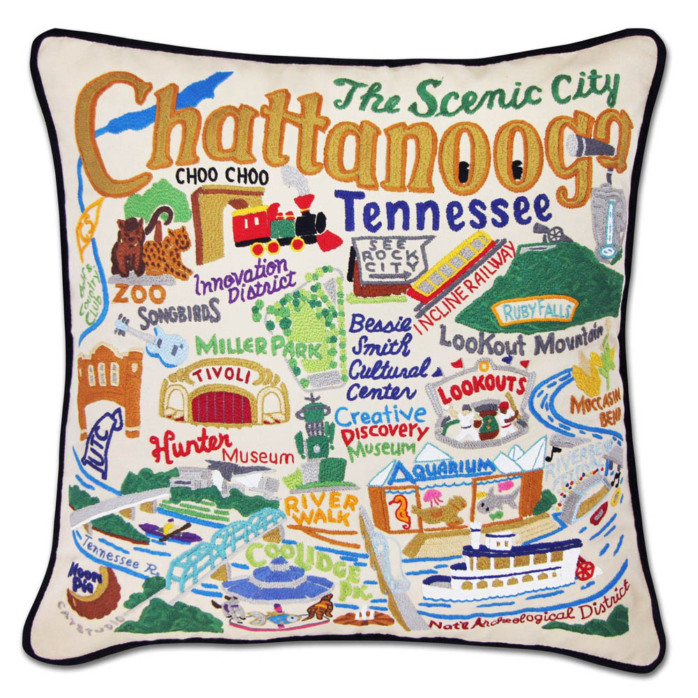 Hand Embroidered Chattanooga Throw Pillow Cover - Southern Style Home Decor for Sofa, Bedroom & Living Room - CatStudio Artisan Cushion