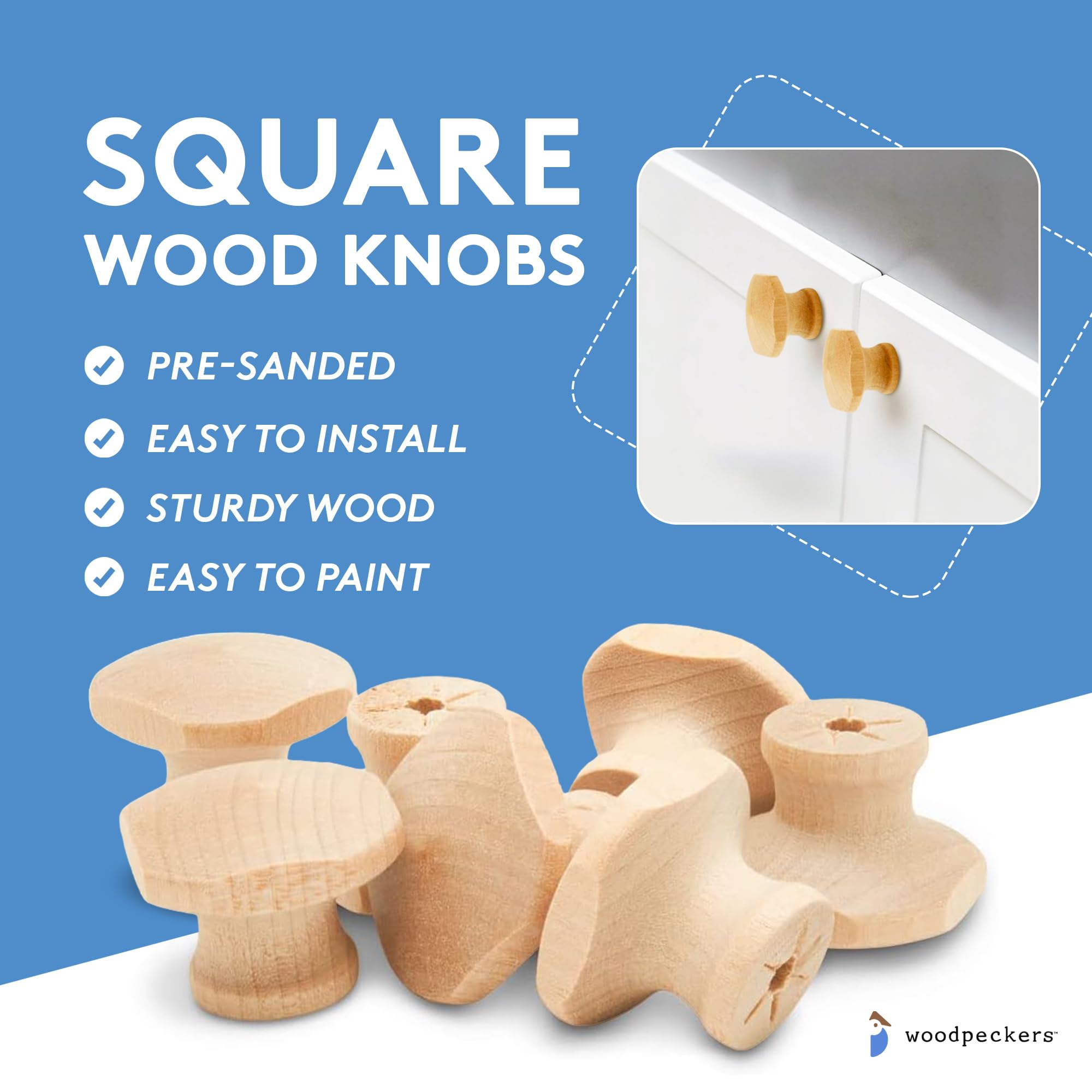 Square Wood Knobs 1-1/16