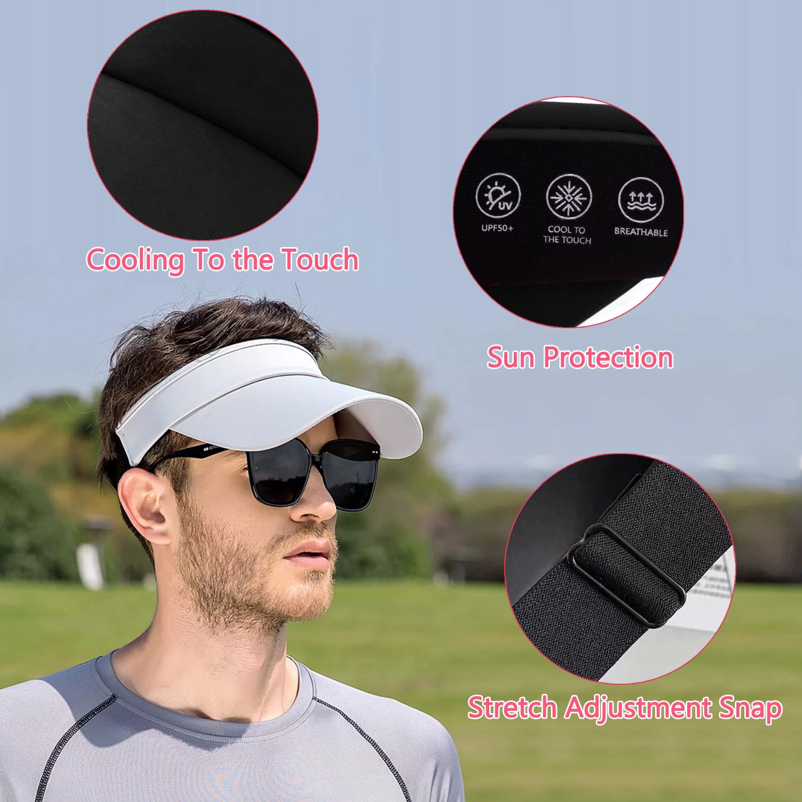 UPF 50+ Sun Protection Visor Hats for Women & Men - Adjustable Wide Brim Sports Hat for Golf, Running, Hiking & Outdoor Activities - Breathable Mesh Design for Summer Sun Safety