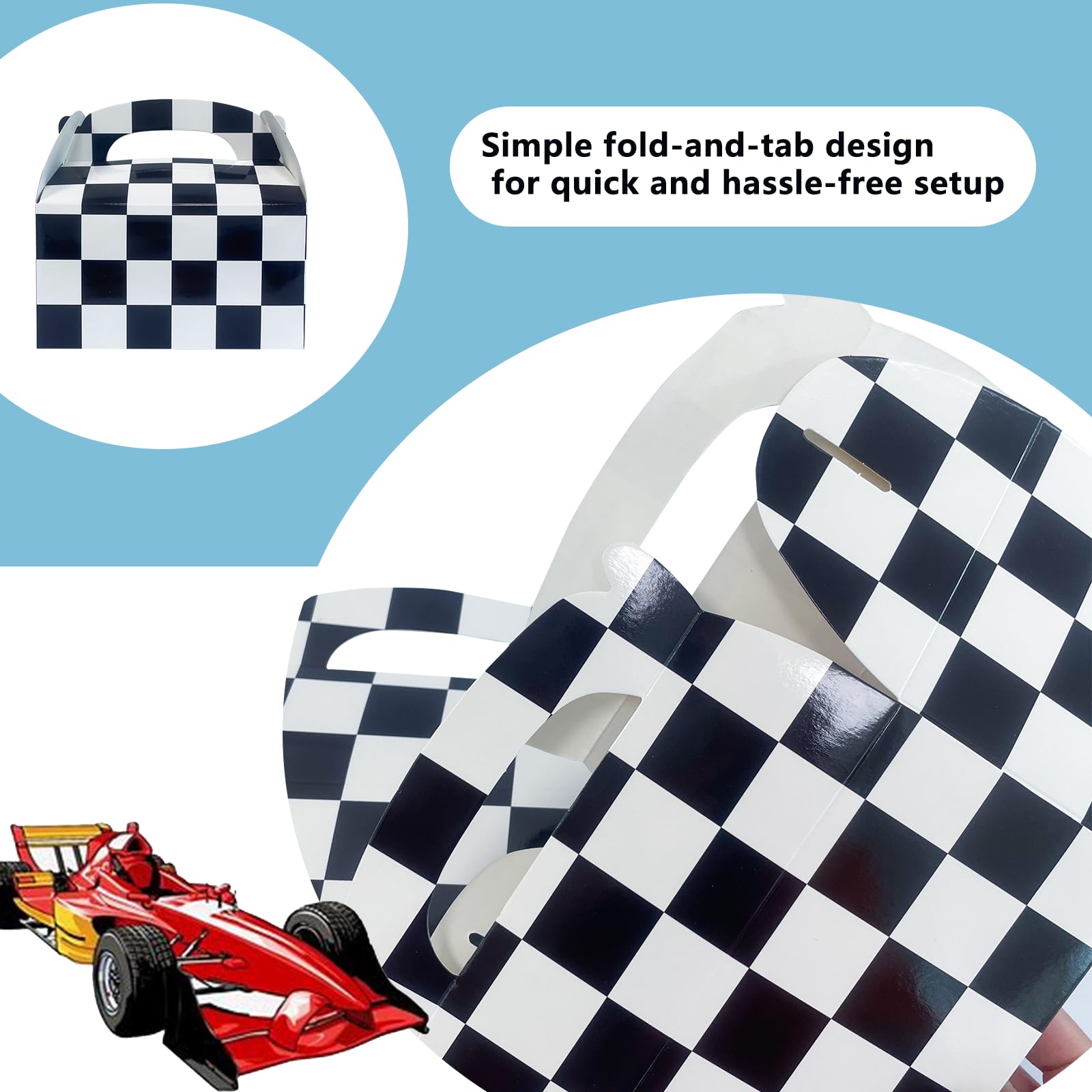 Adorox 24-Piece Checkered Racing Treat Box Set - Race Car Themed Party Favors, Kids Birthday Party Supplies, Gift Boxes, Party Decorations for Boys & Girls - Perfect for Race Car Birthday Parties, Baby Showers & Themed Events