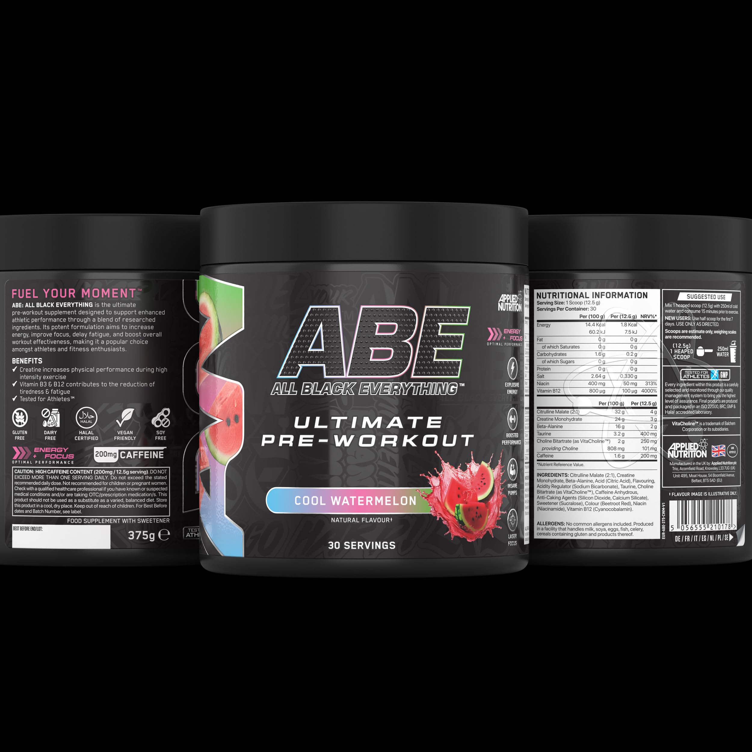 Applied Nutrition ABE All Black Everything Pre-Workout Powder 375g - Boost Energy & Focus for Intense Gym Sessions