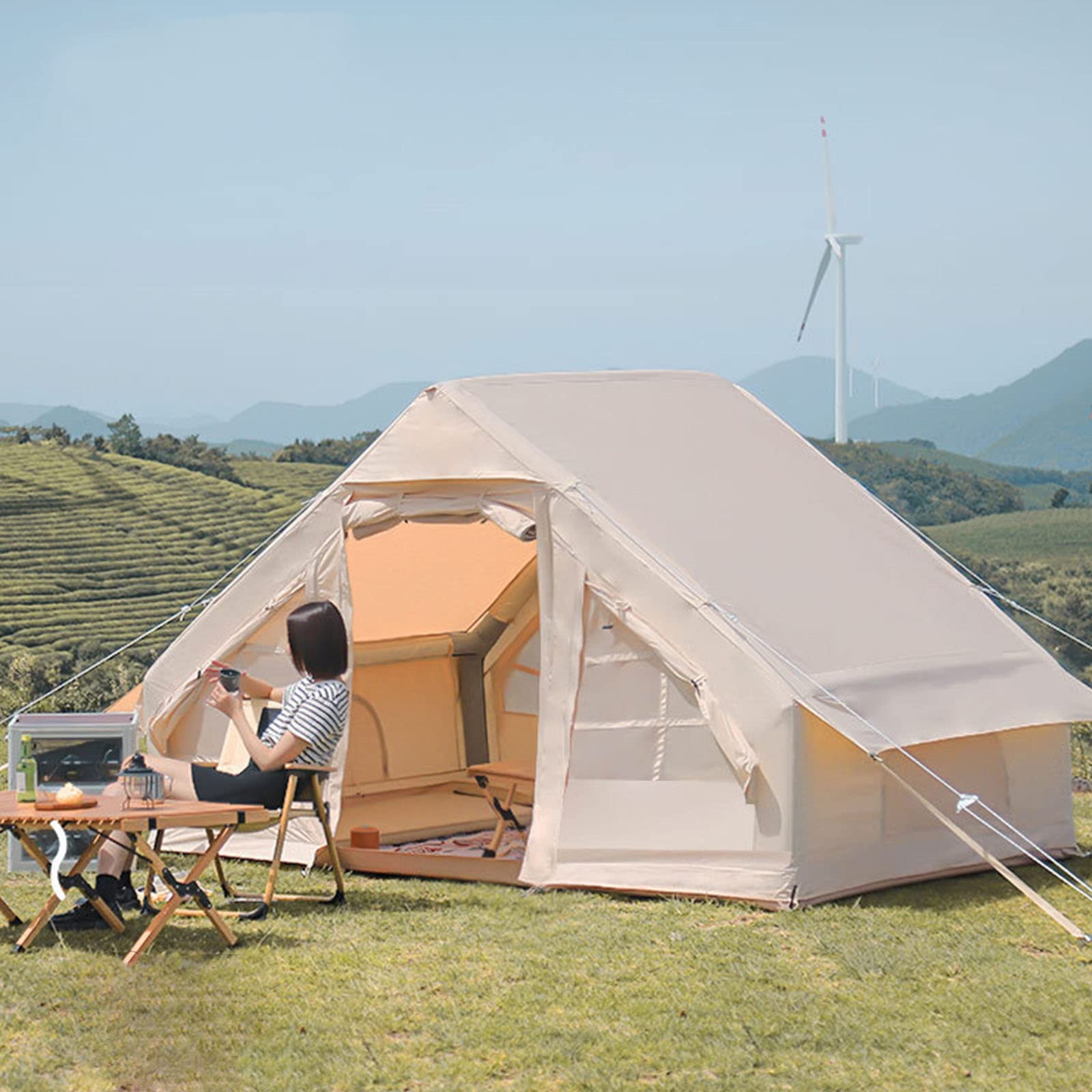 **Large Inflatable Camping Tent - Waterproof & UV-Resistant, Thickened Cotton for 4-6 Person, Easy Setup & Portable for Outdoor Adventures, Hiking, Beach Trips & Family Camping**