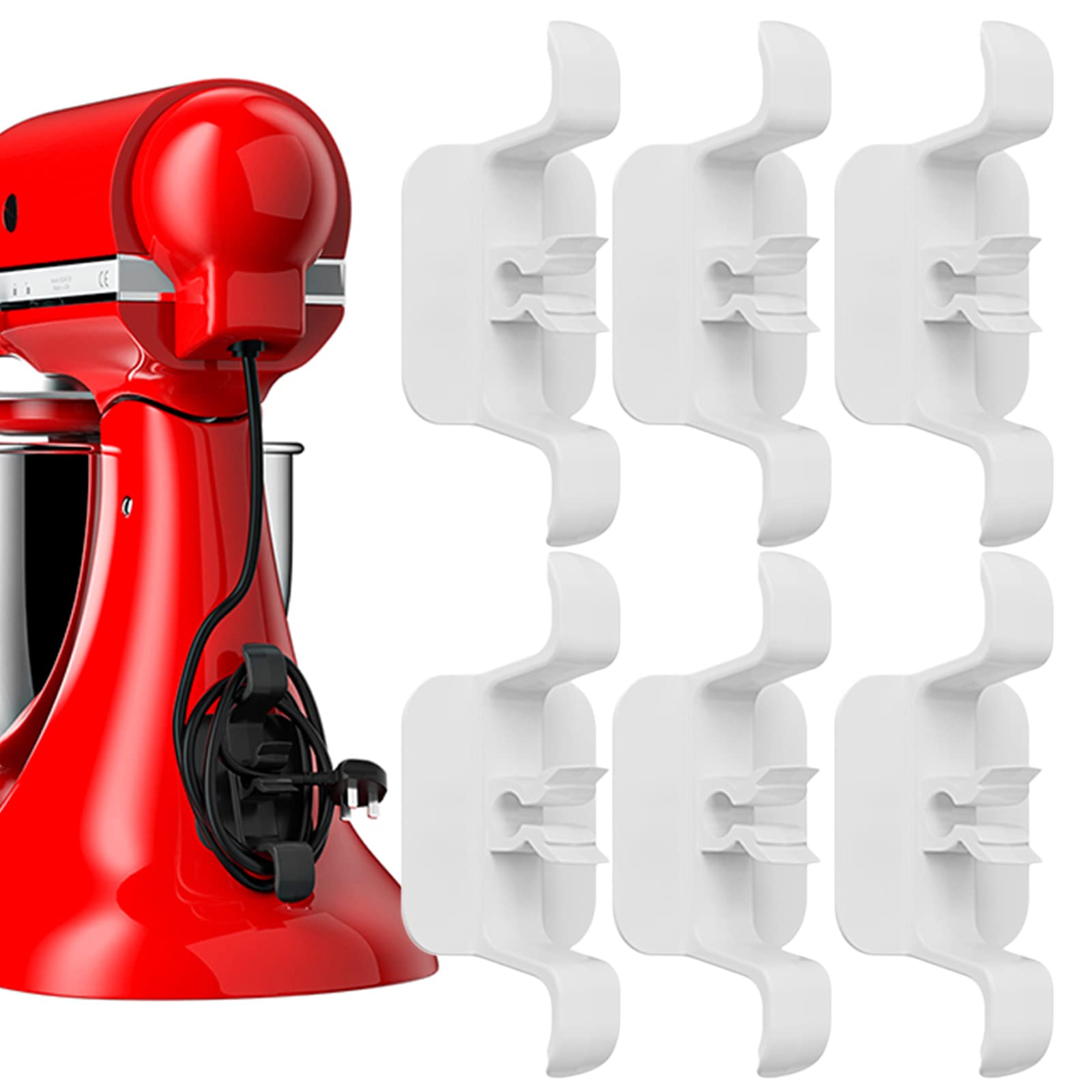 6Pcs White Cord Holder for Kitchen Appliances - Shark Cord Organizer with Plug Holder for Blenders, Coffee Makers, Air Fryers - Perfect for Small Home Appliances & Neat Kitchen Organization