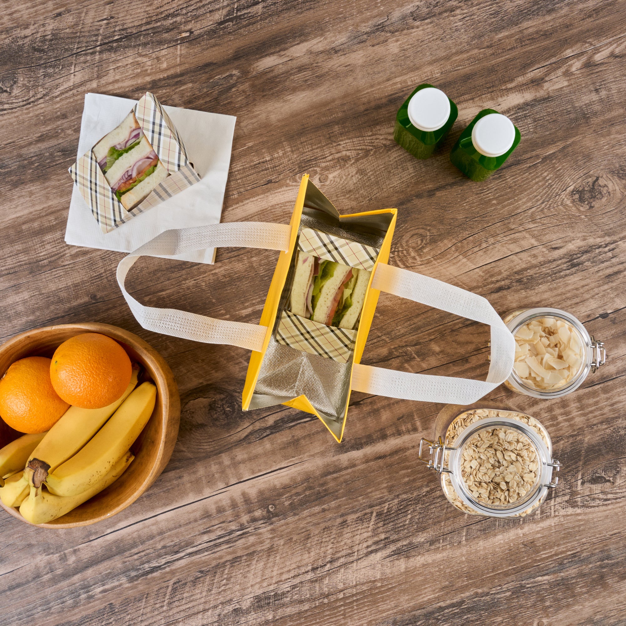 Yellow Insulated Take Out Bags - Tamper Evident Food Delivery Bags (8.25