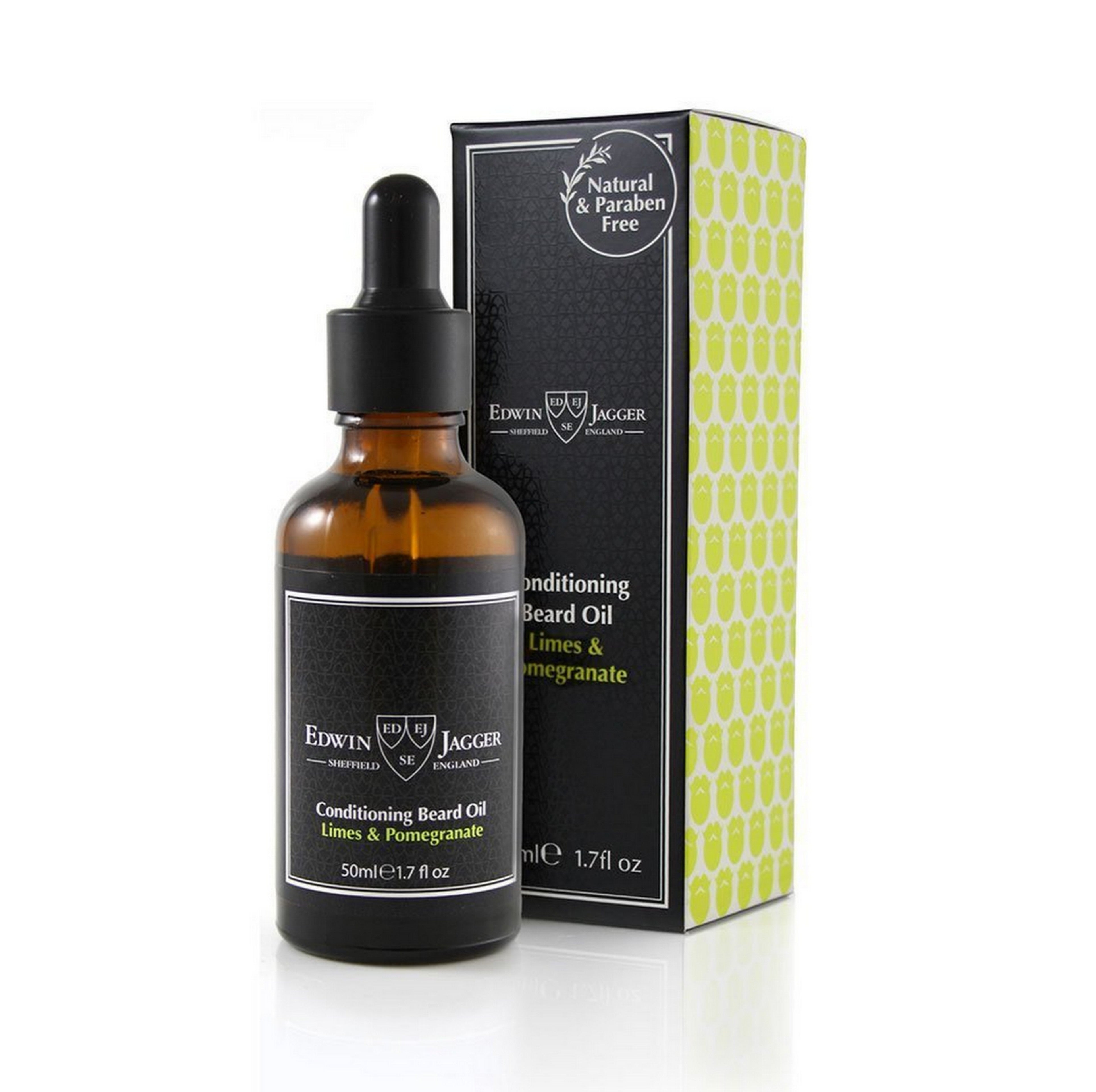 Edwin Jagger Natural Beard Oil for Men - Limes & Pomegranate Scent, 50ml (1.7oz) | Moisturizing & Conditioning Beard Care | Perfect for Daily Grooming & Styling