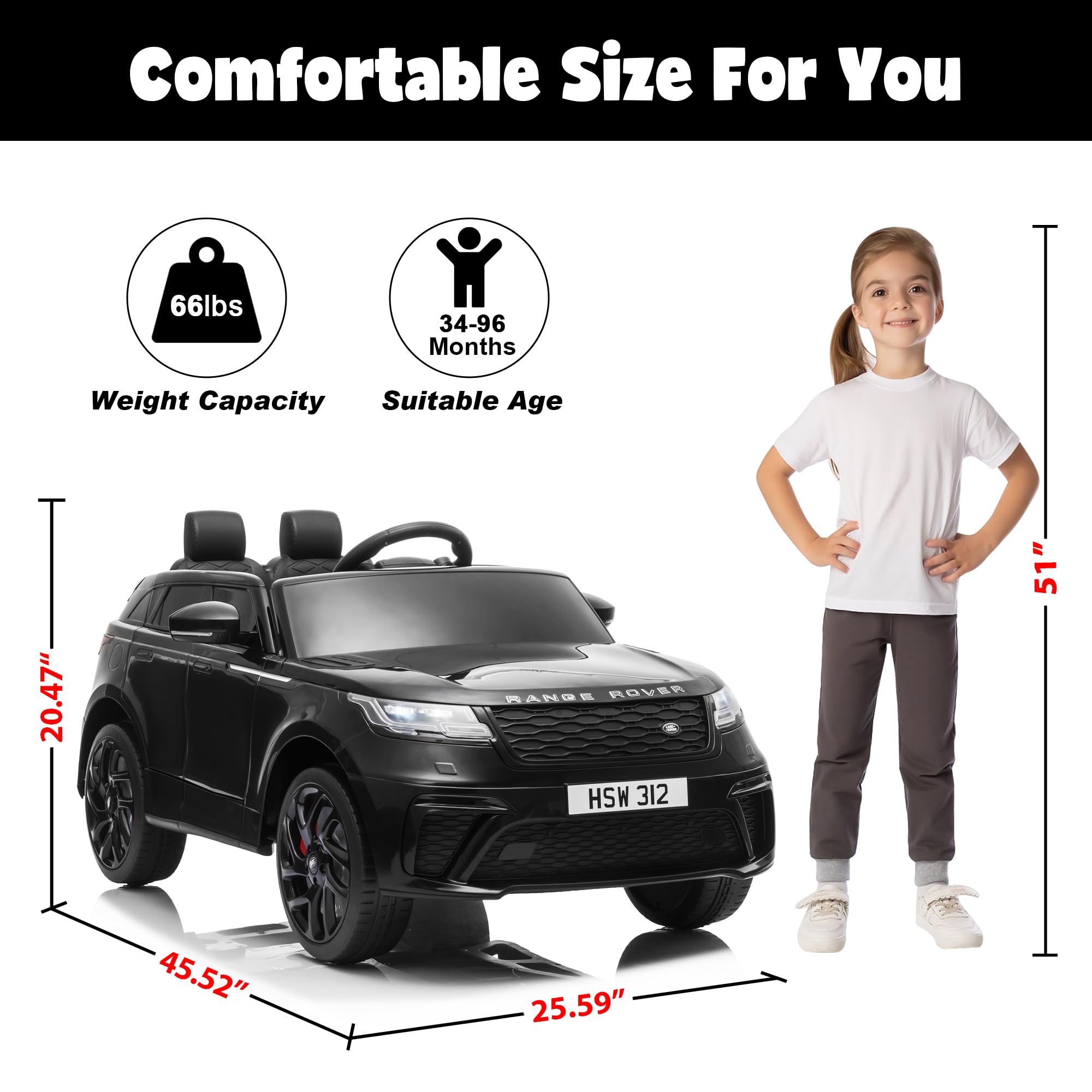 TOBBI 12V Licensed Land Rover VELAR Kids Electric Ride-On Car - Battery Powered Toy Truck with Parental Remote Control, Music & Spring Suspension - Perfect for Toddlers Outdoor Play & Birthday Gifts