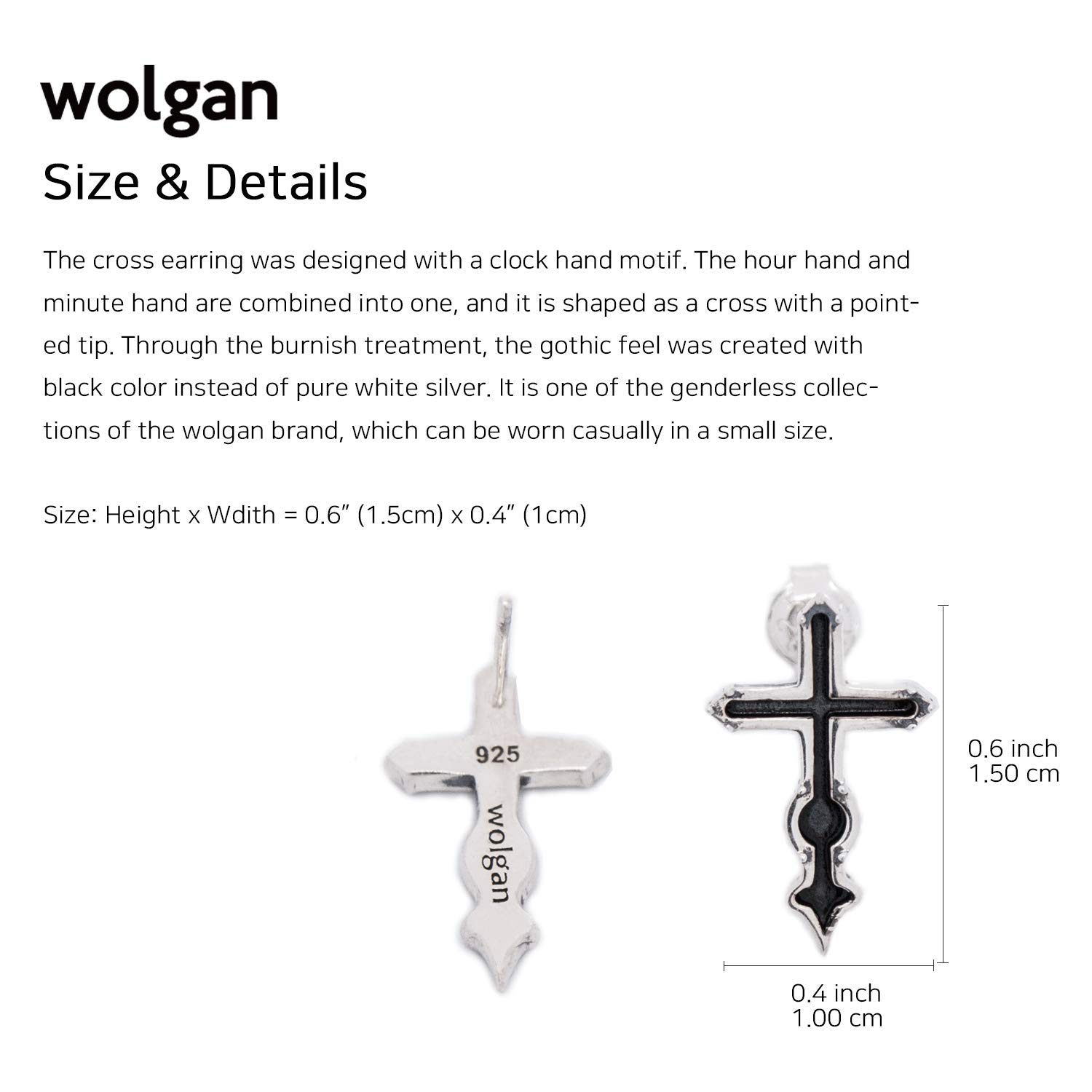 WOLGEN Cross Silver-Burnished Sterling Silver Stud Earrings for Women - Hypoallergenic & Tarnish-Resistant - Perfect for Everyday Wear, Gifts & Special Occasions
