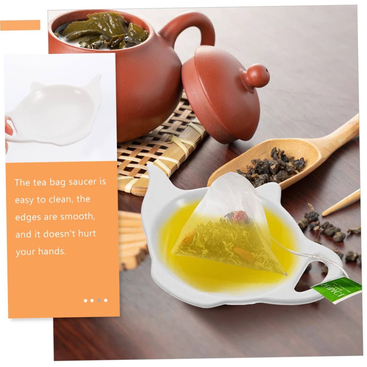 HEMOTON 3-Piece Ceramic Tea Bag Holder Set - Teapot-Shaped Coaster, Teaspoon Rest & Loose Leaf Tea Organizer - Perfect for Afternoon Tea, Kitchen Decor & Gift Giving