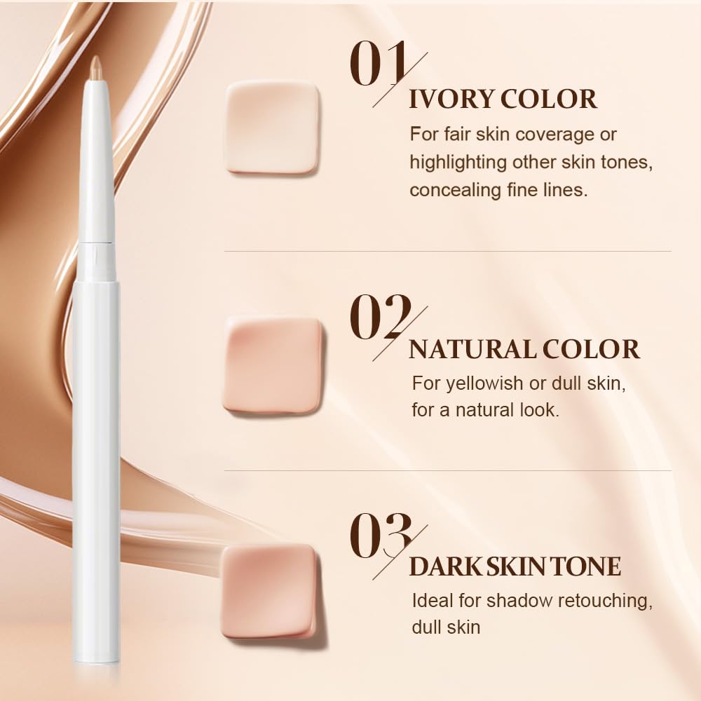 2025 Waterproof Full Coverage Multifunctional Concealer Stick - Under Eye, Eyebrow & Lip Line Concealer Pencil (Natural, One Size) | Perfect for Daily Makeup, Touch-Ups & On-the-Go Beauty
