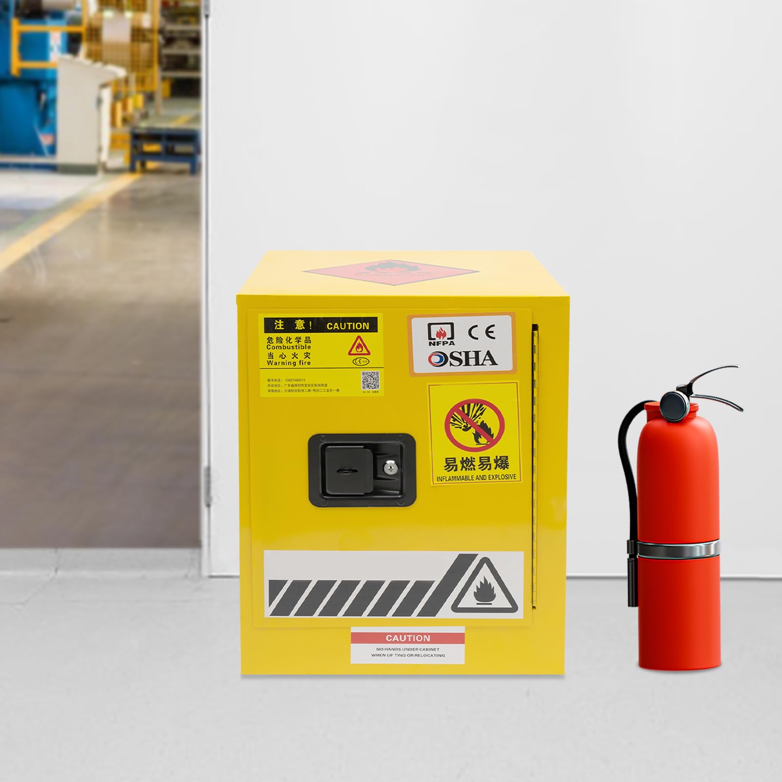 4 Gallon Yellow Galvanized Steel Safety Cabinet - Adjustable Shelf & 3-Point Locking System for Flammable Storage | Heavy-Duty Industrial & Home Use Cabinet for Chemicals, Paint & Solvents | Garage, Workshop & Laboratory Safety Solution