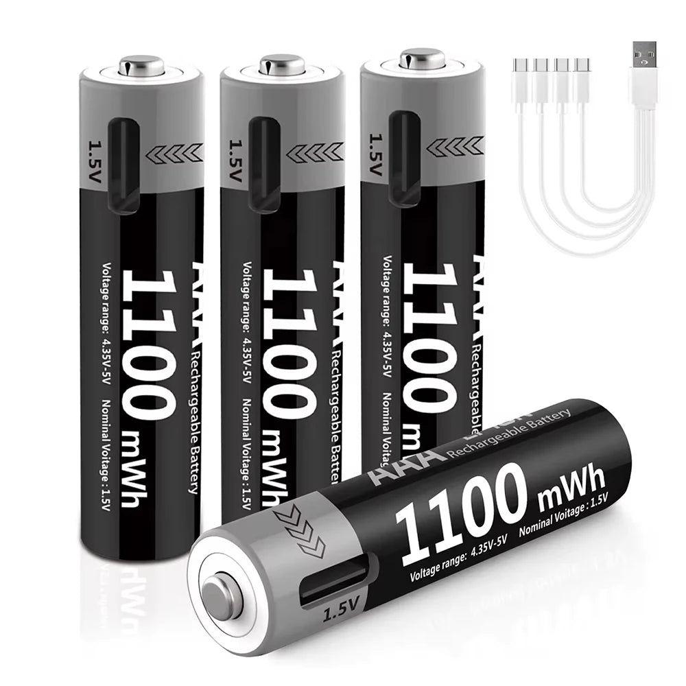 MATOV USB Rechargeable AA & AAA Lithium Ion Batteries - 3400mWh 1.5V AA Battery + 1100mWh 1.5V AAA Battery Pack for Cameras, Flashlights, Toys & Electronics