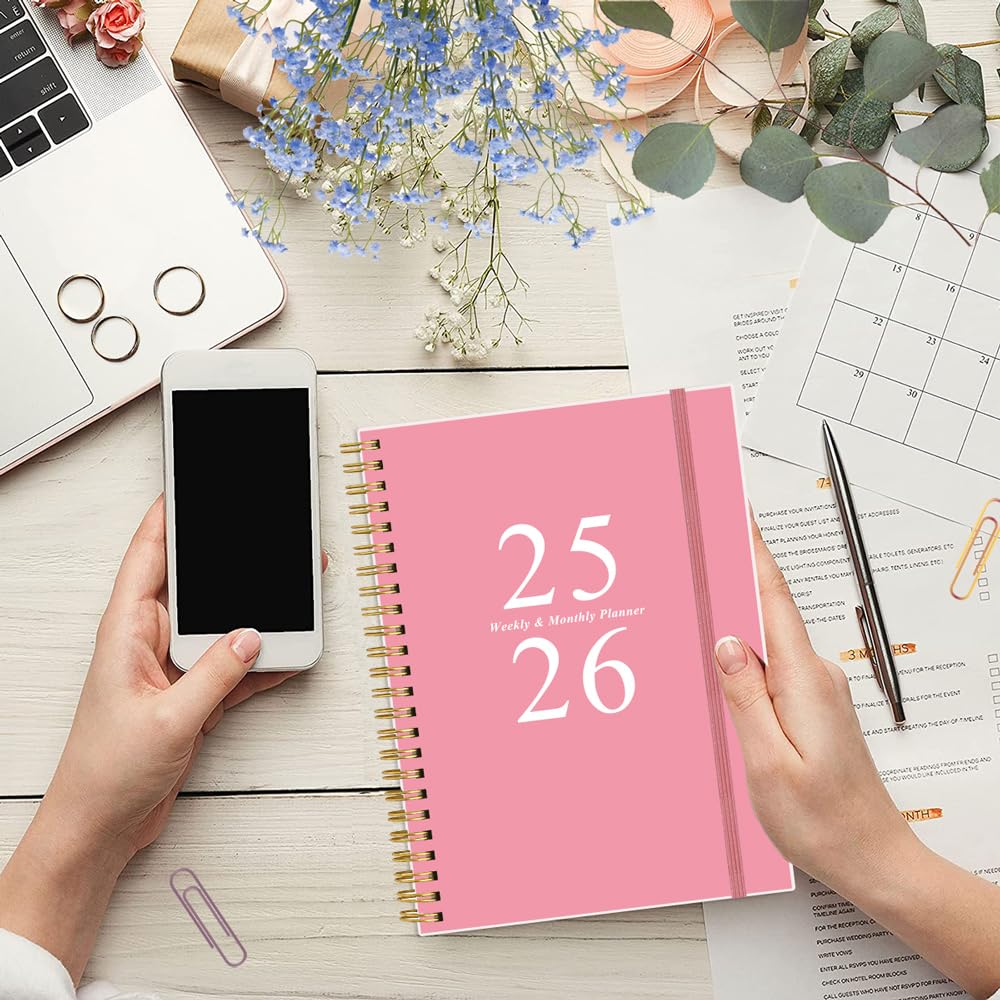 2025 Weekly & Monthly Planner Spiral Bound - January to December 2025 with Tabs, Inner Pocket, 6.4