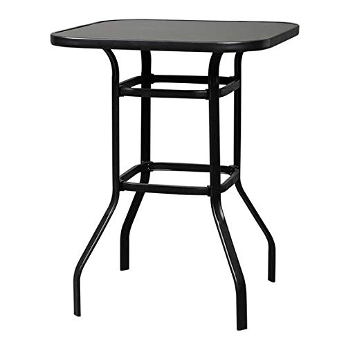Black Wrought Iron Glass High Bar Table - Outdoor Patio Dining & Bar Table for Backyard, Deck, or Garden Entertaining