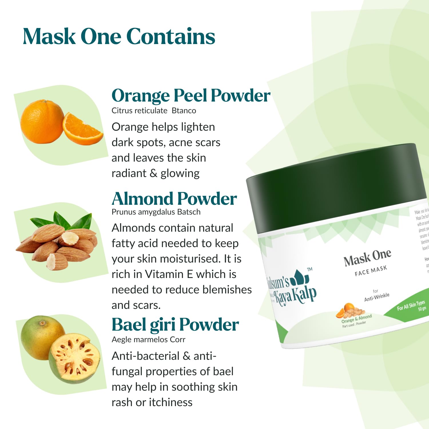 Kulsum's Kaya Kalp Herbals Anti-Wrinkle Face Mask with Orange & Almond - 50gm for All Skin Types | Men & Women | Natural Skincare Solution for Daily Use & Spa Treatments