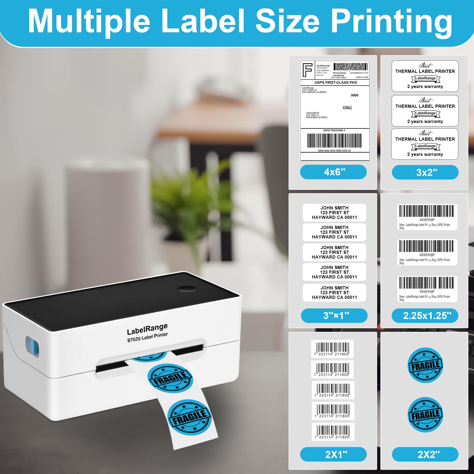 4x6 Thermal Shipping Label Printer - 300 DPI Bluetooth & USB Label Maker for Ecommerce | Compatible with USPS, Pirate Ship, Shippo, Amazon, eBay, Shopify | Works with iOS, Android, Windows | Perfect for Small Business Shipping & Online Store Fulfillment