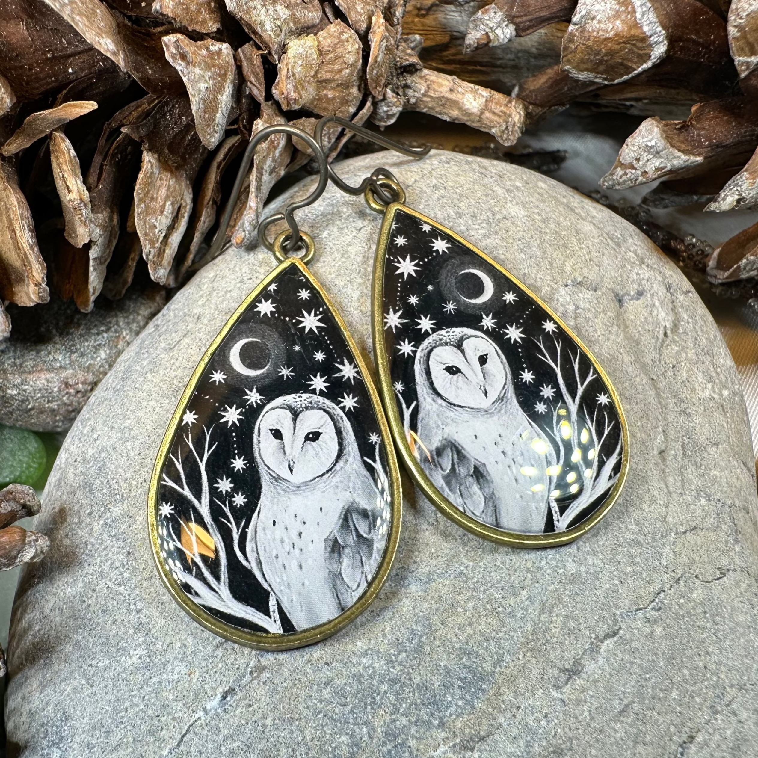 Night Sky Barn Owl Earrings - Handmade Sterling Silver Owl Jewelry for Women | Perfect for Gifts, Boho Fashion & Nature Lovers