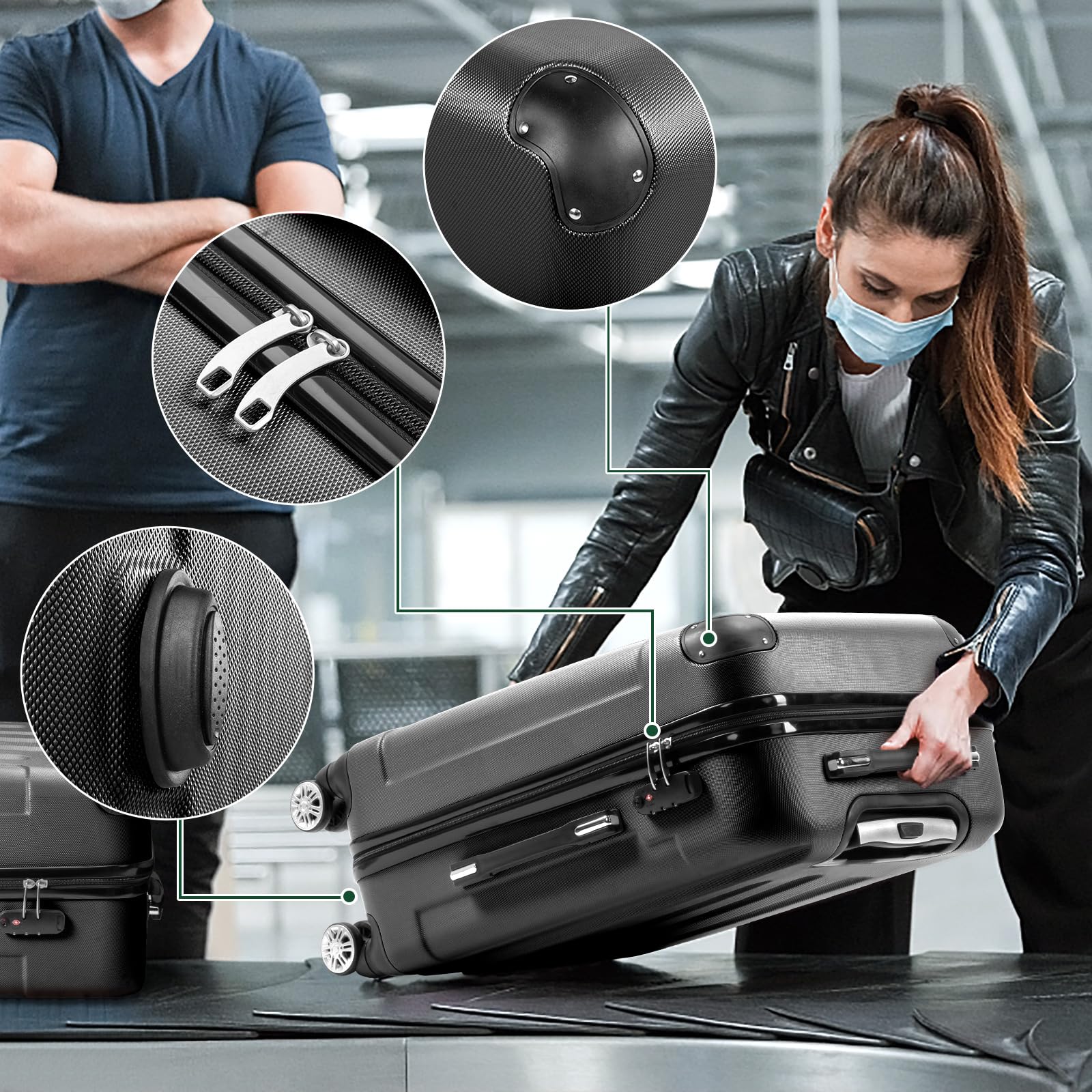 Karl Home 3-Piece Lightweight Luggage Set with 360° Spinner Wheels & TSA Lock - 20