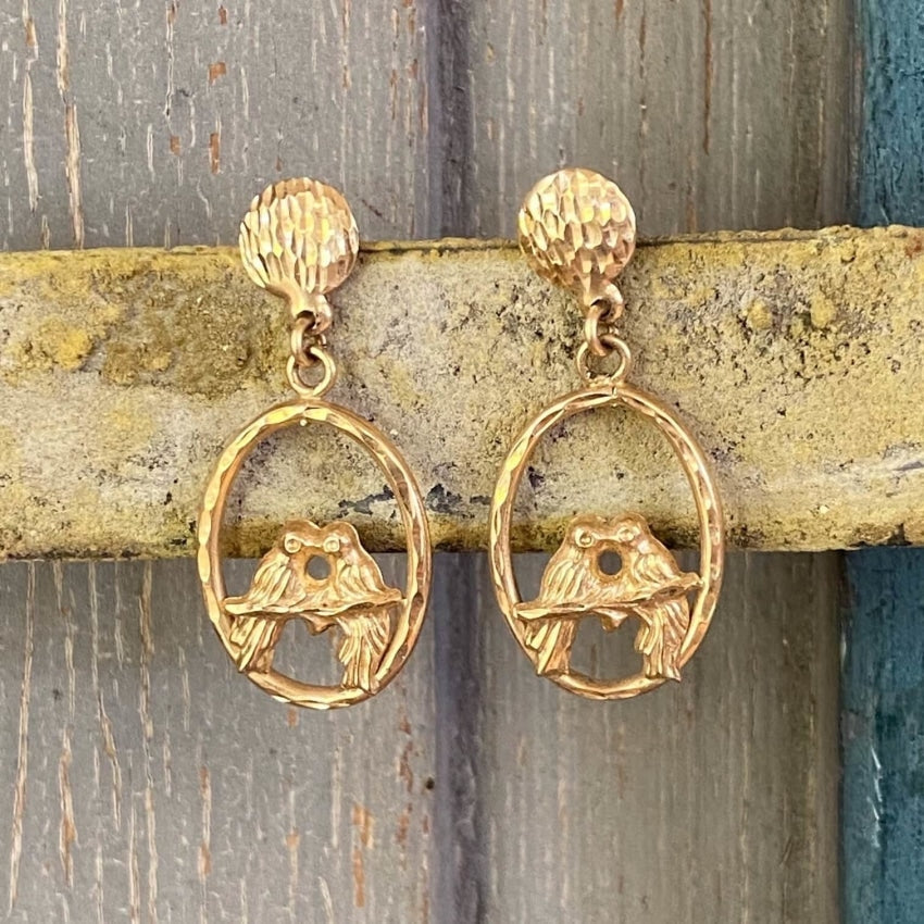 Vintage 14K Yellow Gold Lovebird Earrings - Romantic Bird Jewelry for Women, Perfect Gift for Anniversary, Valentine's Day & Special Occasions