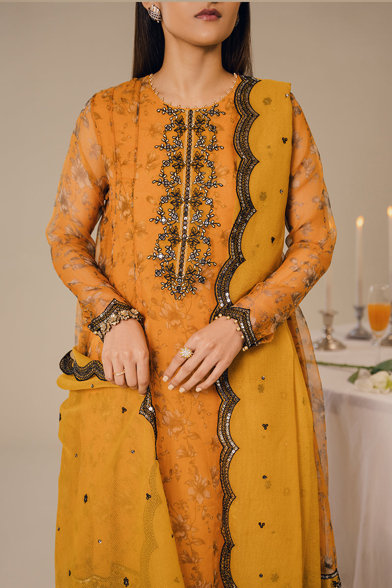 Elegant HARVEST GOLD 2PC Set (Embroidered Shirt & Dupatta) - Traditional Indian Ethnic Wear for Weddings, Festivals & Special Occasions