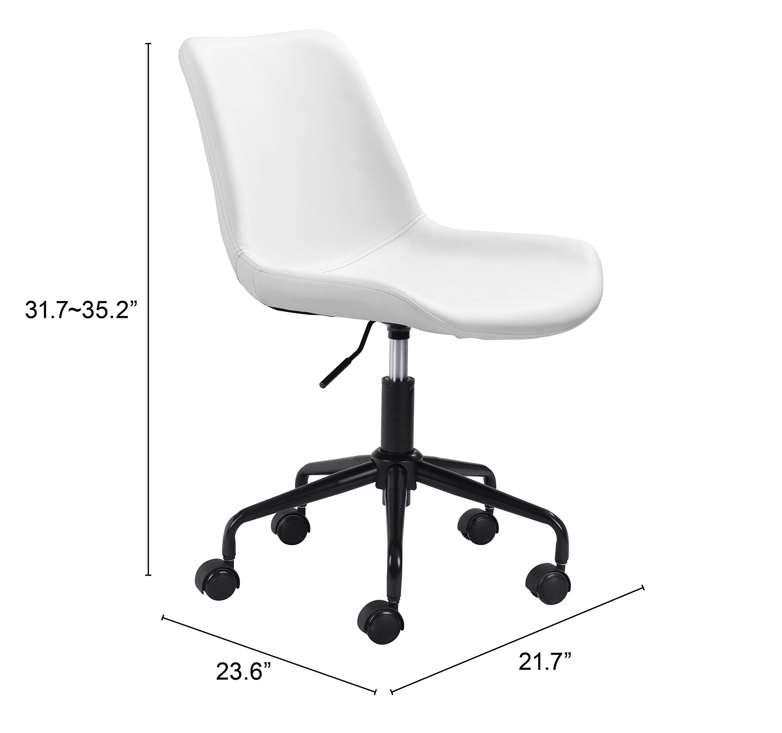 Zuo Byron Modern Office Chair - Ergonomic Desk Chair with Adjustable Height & Lumbar Support - White - Perfect for Home Office, Gaming & Workspace