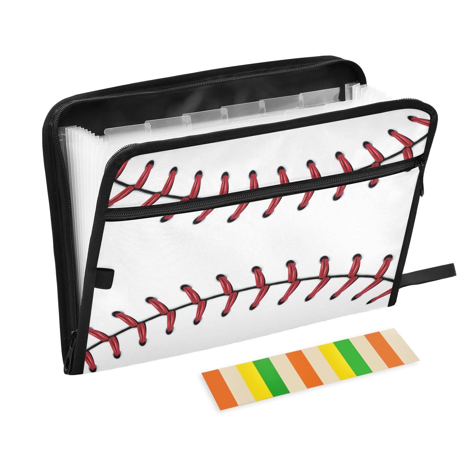 Kcldeci 13-Pocket Expanding File Folder - Red Baseball Pattern Accordion Organizer with Zipper Closure for A4/Legal Documents | Perfect for Office, School & Home Organization