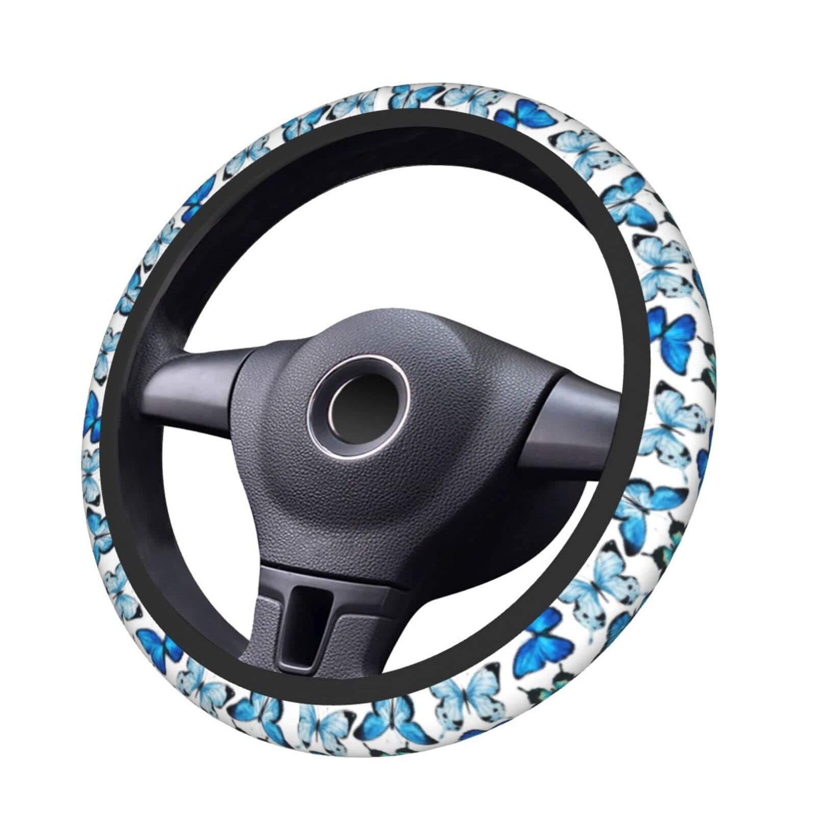 Stylish Blue Butterfly Steering Wheel Cover for Women - Universal Fit 15 Inch Car Accessory - Soft Grip & Sun Protection - Perfect for Daily Commute & Road Trips