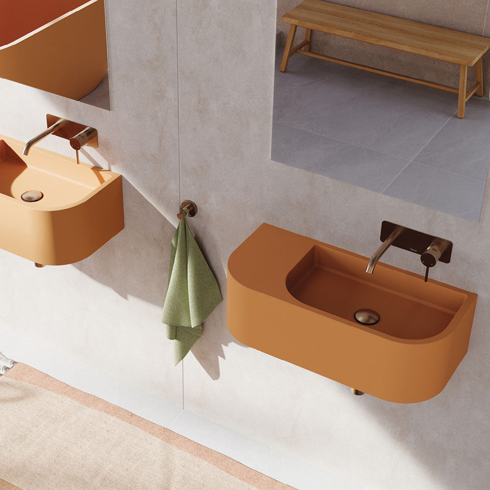Fienza RB061TU White Concrete Wall-Mounted Sink - Modern Farmhouse Bathroom Basin with Tuscan Style - Perfect for Powder Rooms, Guest Baths & Rustic Home Decor