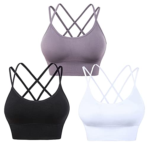 3 Pack Women's Sports Bras - Criss-Cross Back, Quick Dry, Shockproof for Running, Fitness & Yoga - Breathable Workout Underwear Without Padding - Perfect for Gym, Jogging and Active Lifestyle