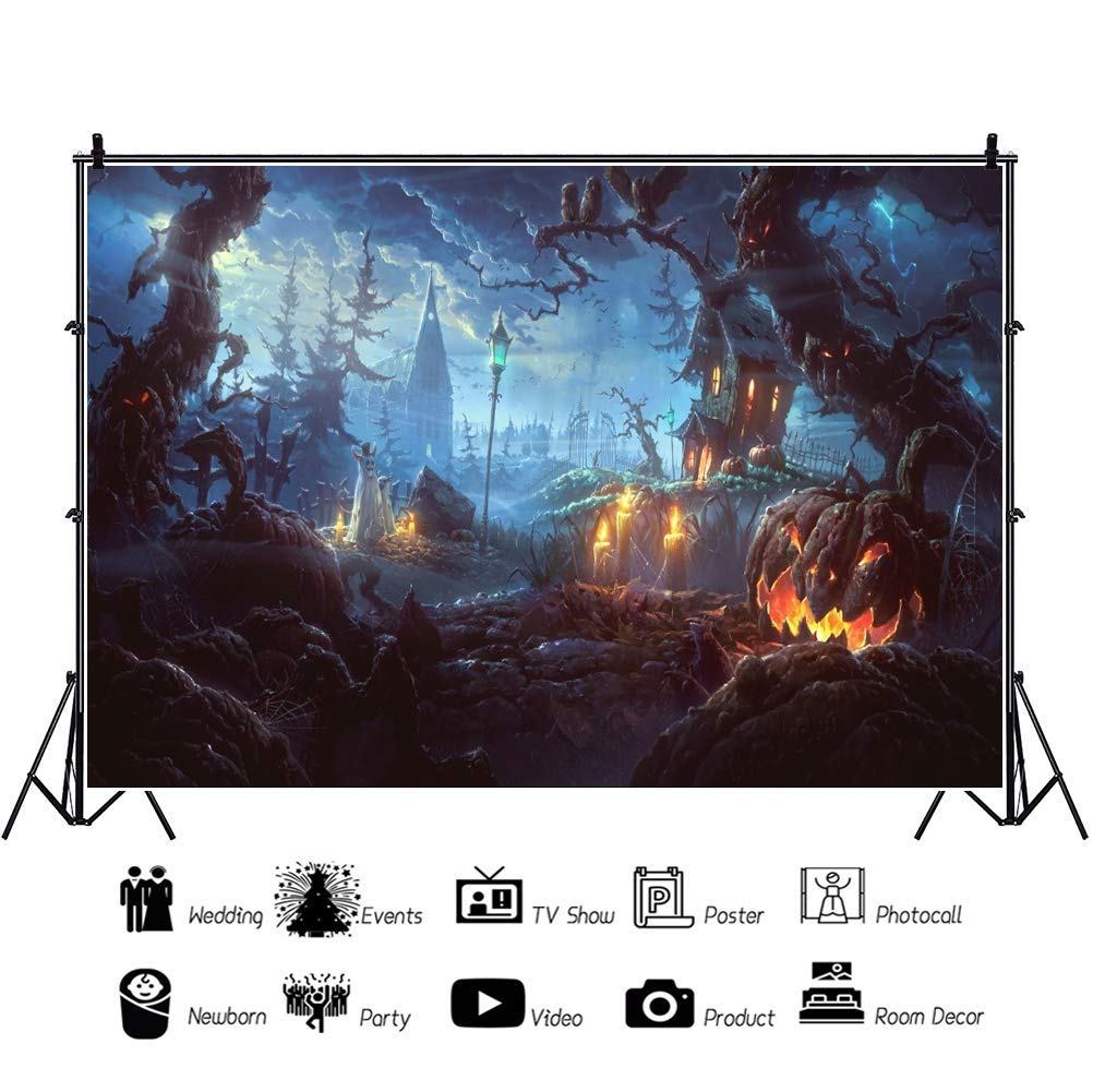 20x10ft Halloween Photography Backdrop - Spooky Cemetery Night Scene with Haunted House & Dead Trees - Perfect for Halloween Party, Cosplay, Photo Studio Props (Kids & Adults) - Great for Themed Parties, Horror Events & Social Media Photos