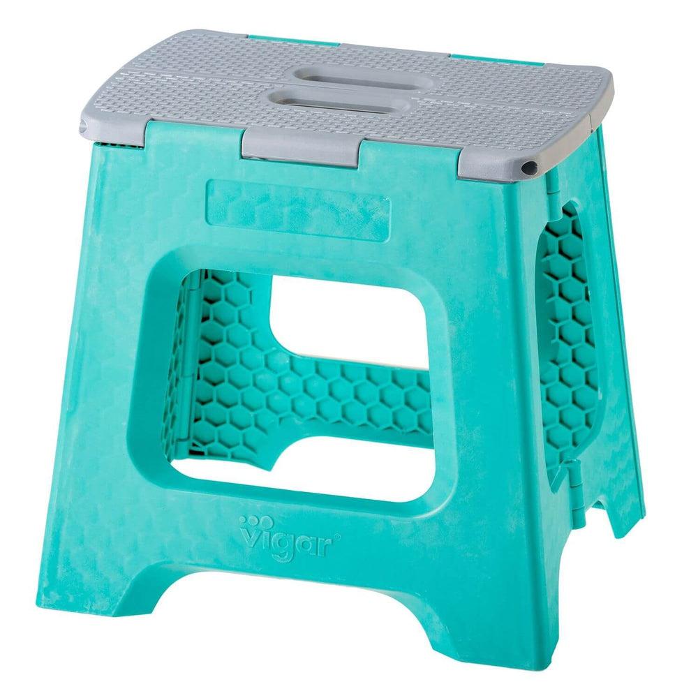 Vigar 32cm Compact Folding Step Stool - Lightweight & Sturdy, Non-Slip Surface, Turquoise - Perfect for Kitchen, Bathroom, Kids Room & Home Storage