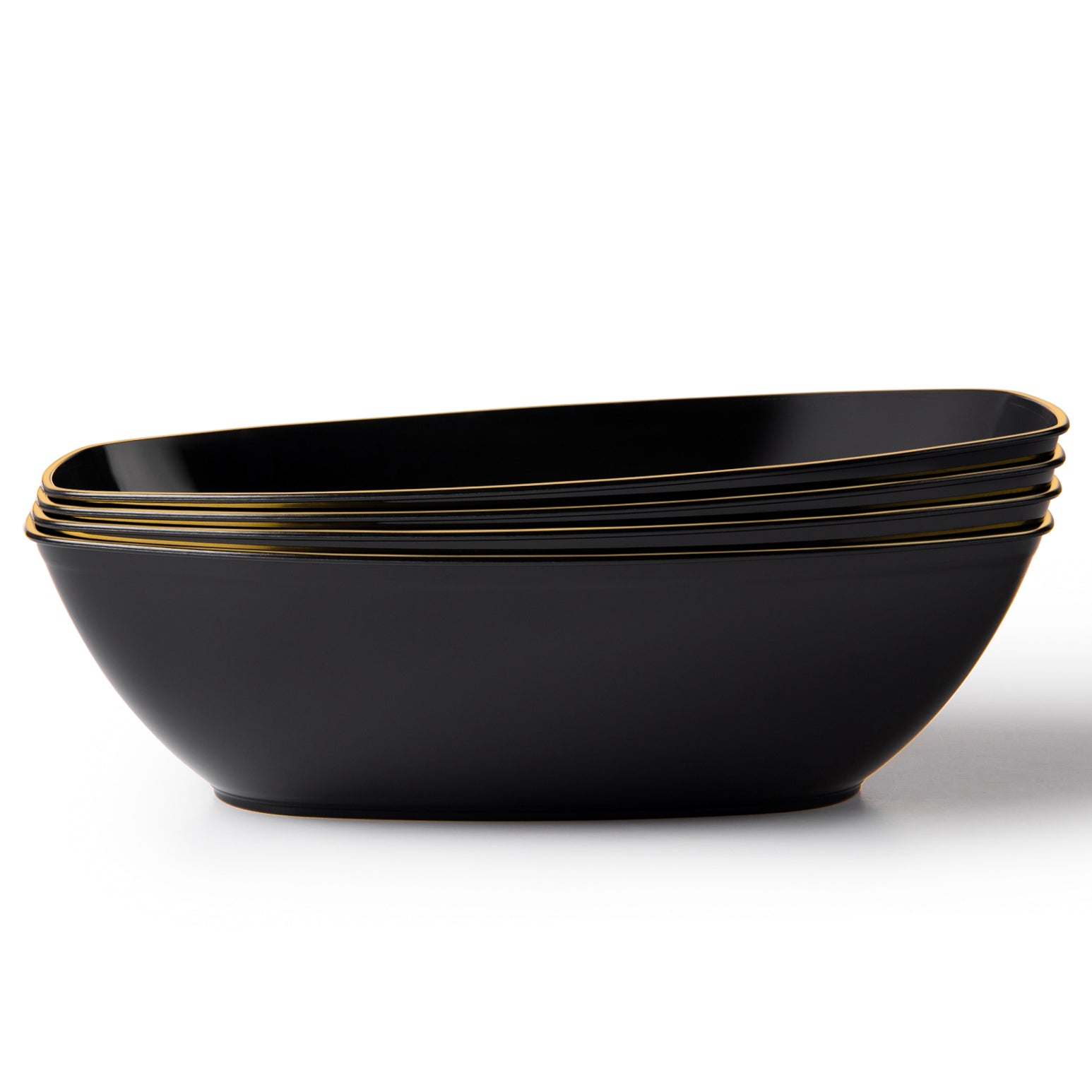 72 oz. Black and Gold Rim Oval Salad Bowl Set of 4 - Perfect for Family Dinners, Parties, and Entertaining