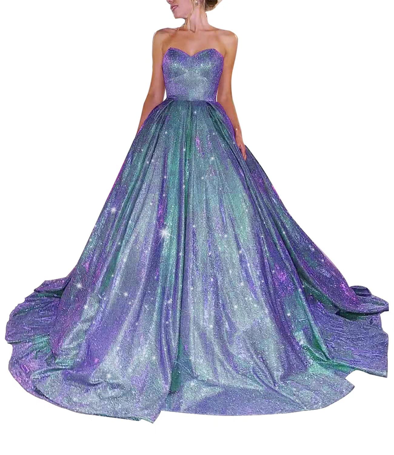 Sparkly A-Line Long Prom Dresses for Women with Pockets - Strapless Criss-Cross Evening Ball Gown - Perfect for Homecoming, Formal Dances & Special Occasions