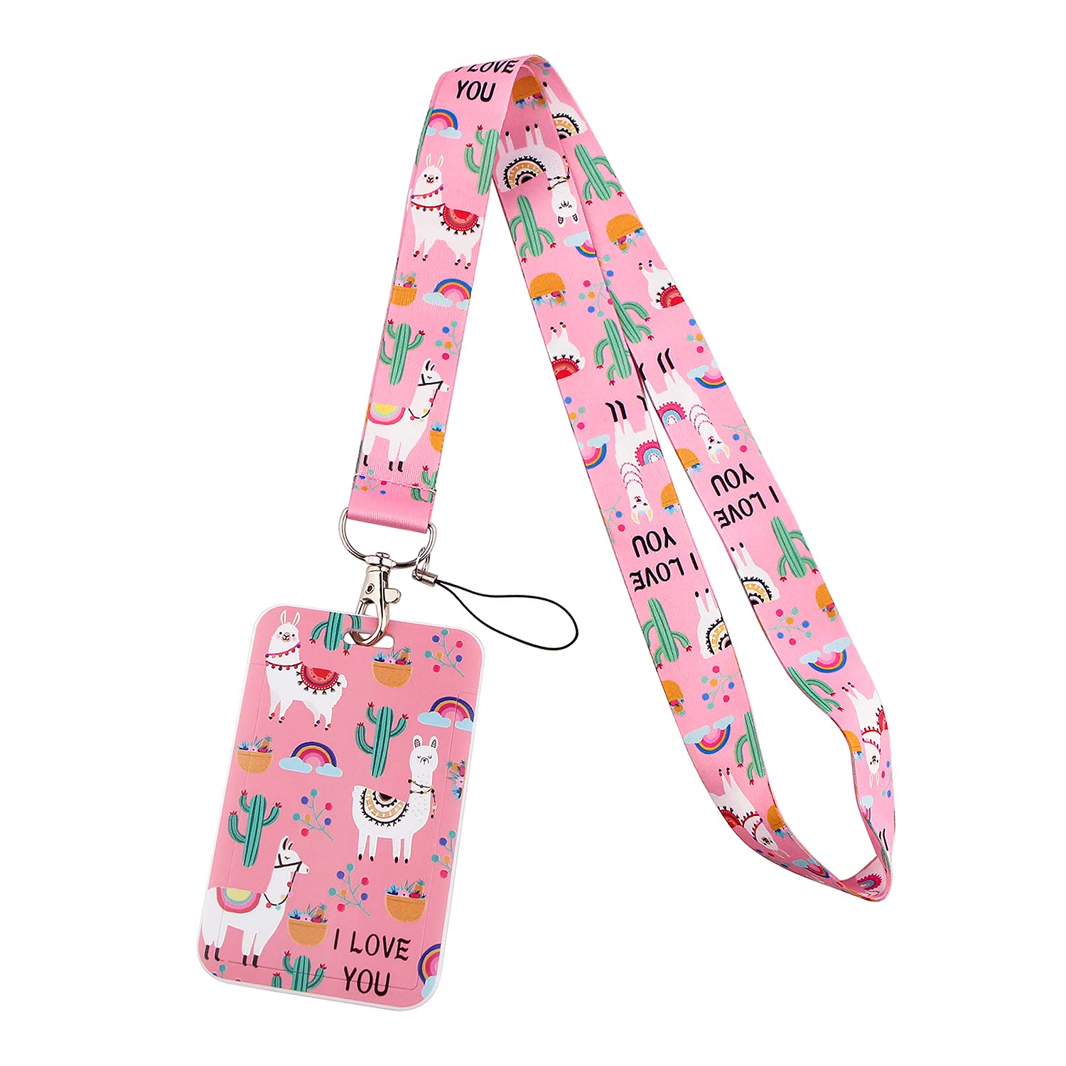 Pink Llama Lanyard with ID Holder - Silky Neck Strap for Kids Keys & Badges - School & Office Use