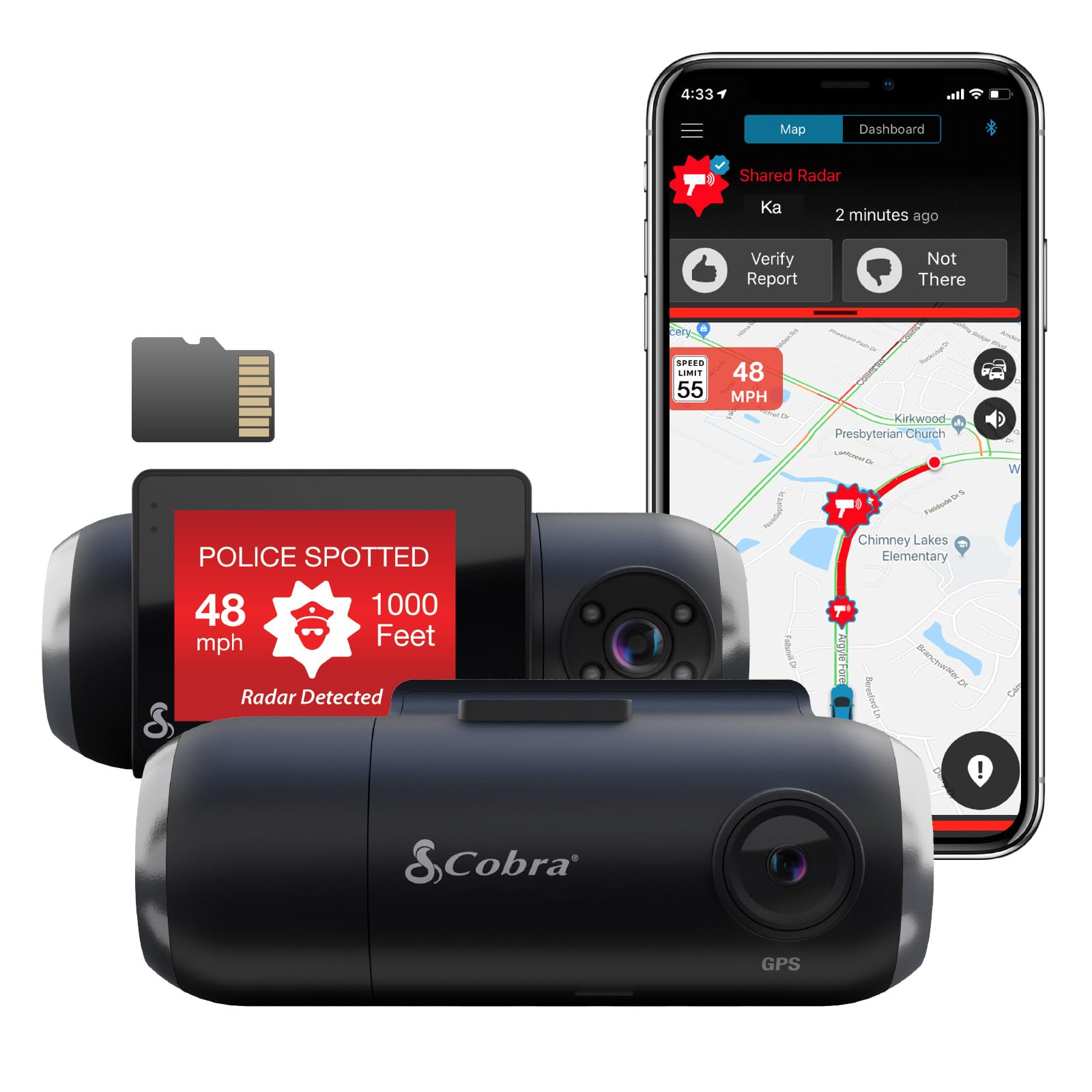 COBRA SC 201 Smart Dash Cam with Front & Interior Camera - 1080P Full HD, Built-in WiFi GPS, 16GB SD Card, 2