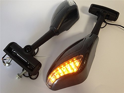 LED Motorcycle Mirror Lights for Yamaha FZR YZF 600 750 R6 R6S R1 FZ6S FJR1300 - Carbon Fiber Design - Enhanced Night Visibility & Safety for Street Bikes & Cruisers