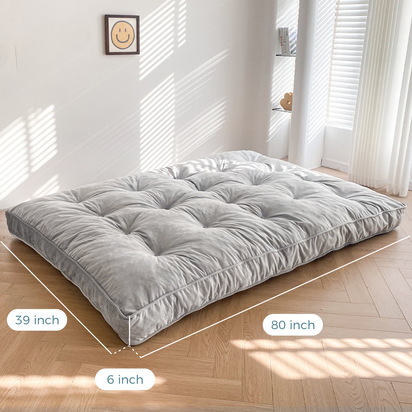 MAXYOYO 6-Inch Thick Velvet Futon Mattress for Sofa Bed - Soft & Comfortable Couch Bed Replacement (Grey) - Perfect for Small Spaces, Guest Rooms & Apartments