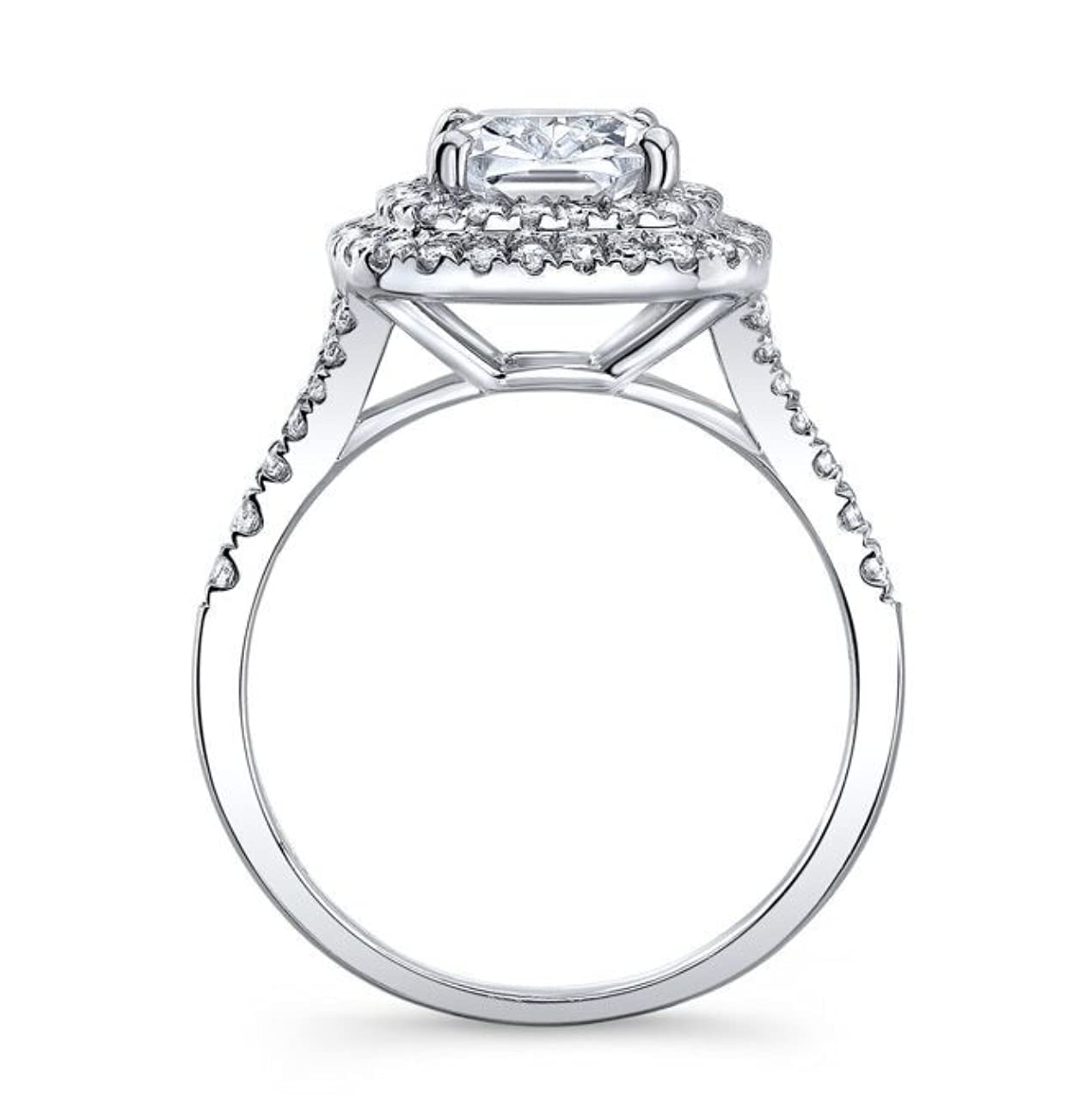 Art Deco 3.35TCW Elongated Cushion Cut Diamond Engagement Ring - Half Set Pave Shank Dual Halo Wedding Band for Women - Perfect Bridal, Anniversary, Promise & Birthday Gift - Ideal for Proposals, Weddings & Special Occasions