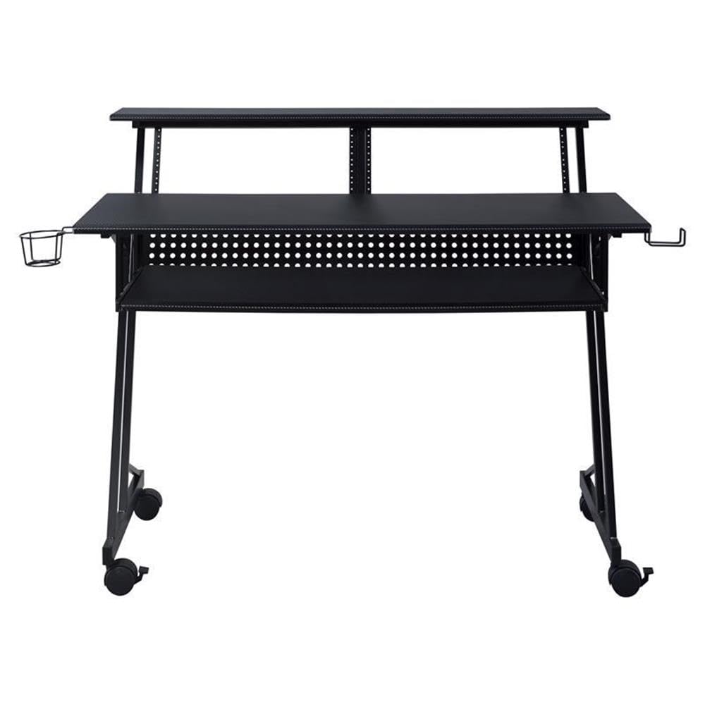 Pemberly Row Black 1-Shelf Music Recording Studio Desk with Keyboard Tray, 4 Caster Wheels & Cup Holder - 47