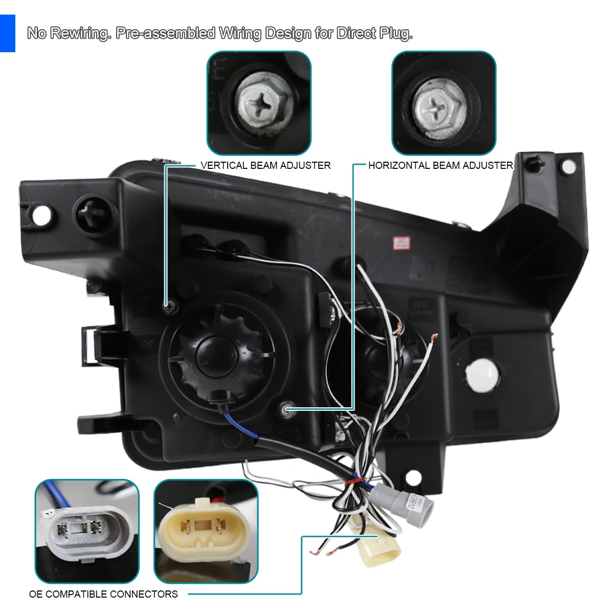 Spec-D Tuning Black Halo LED Projector Headlights + Black Corner Lights for 2006-2010 Dodge Charger - Left & Right Pair Headlamp Assembly - Upgrade Your Ride with Enhanced Night Visibility & Style