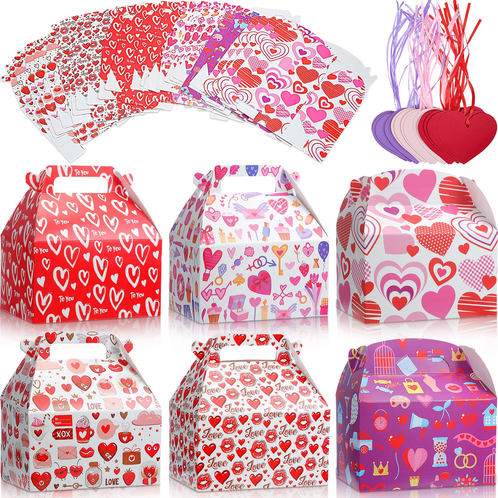 36-Piece Valentine's Day Treat Boxes with Heart Tags - Bulk Heart Shaped Goodie Boxes for Kids, Girls Party Favors, Mother's Day Gifts - Perfect for Classroom Exchanges, Birthday Parties & Holiday Celebrations