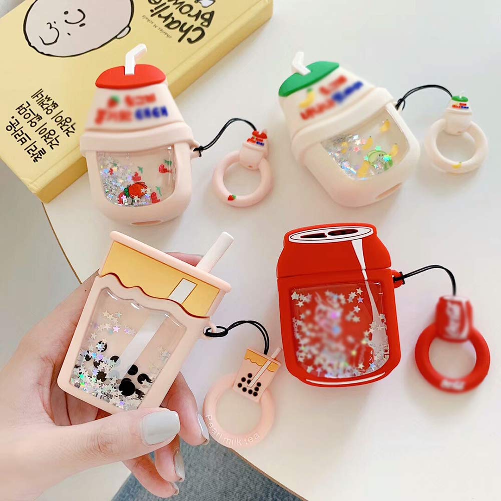 Cute 3D Cartoon Milk Tea AirPods Case - Soft Silicone Shockproof Cover with Ring Buckle Holder for AirPods 1/2/3/Pro (Milk Tea Design) - Perfect for Daily Use, Travel & Gift Giving