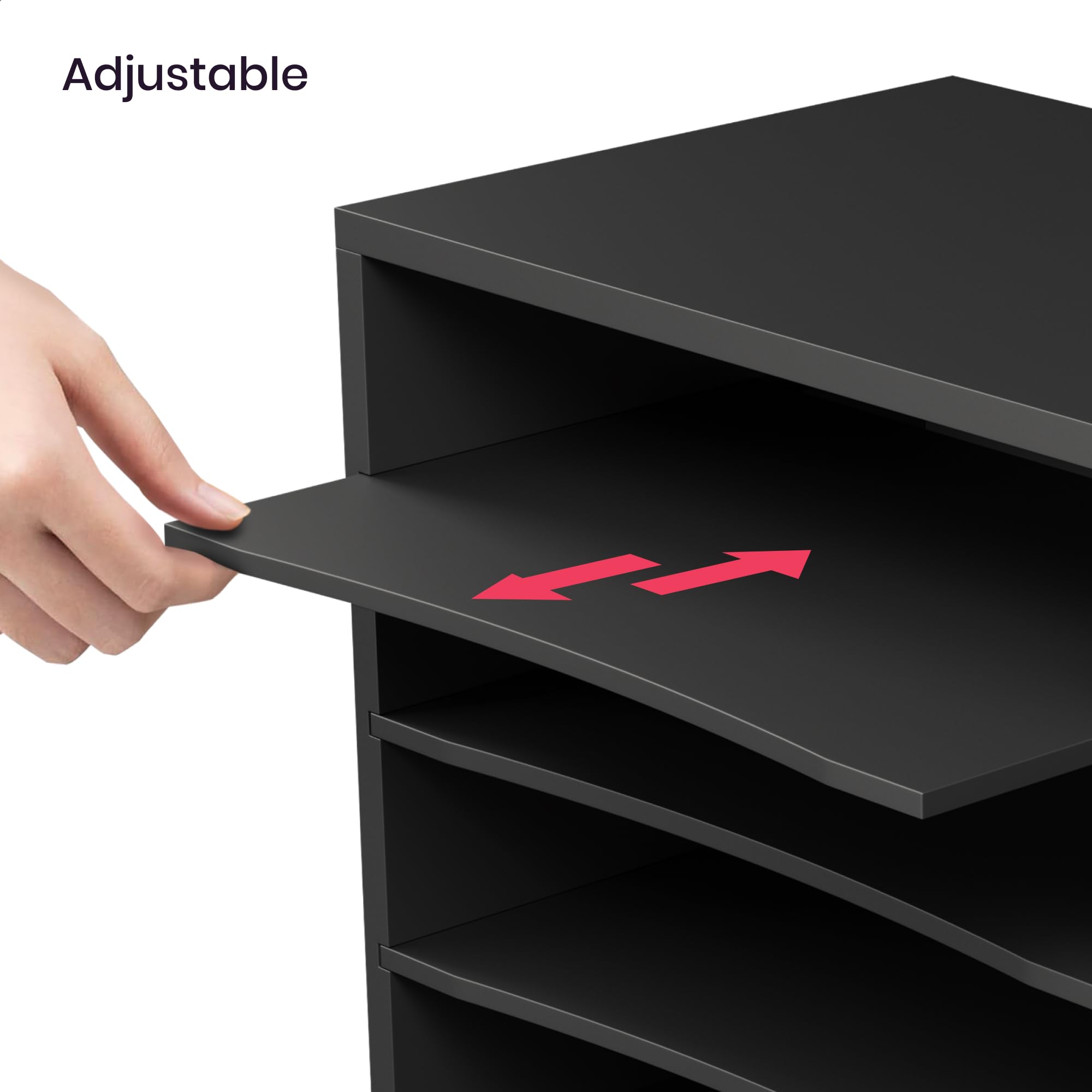 Ballucci 4-Tier Stackable Paper Organizer Tray - Black Desk Storage Shelves for Letter Paper, Documents & Files | Perfect for Office, Classroom & Home Workspace Organization